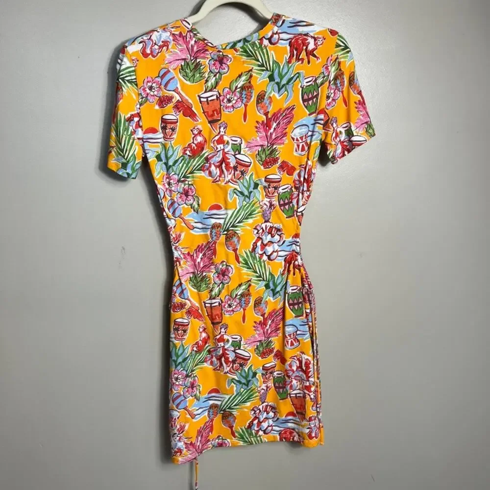 Zara Tropical Floral Cut Out Short Sleeve T-Shirt Dress Vacation Beach Medium - Picture 8 of 9